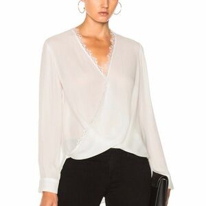 L’AGENCE Ivory 100% Silk Crossover Surplice Neck Long Sleeve Rosario Top XS